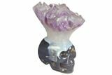 Polished Agate Skull with Amethyst Crown #148209-1